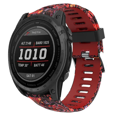 For Garmin Tactix 7 26mm Camouflage Printed Silicone Watch Band(Red+Jellyfish Camouflage) -  by PMC Jewellery | Online Shopping South Africa | PMC Jewellery