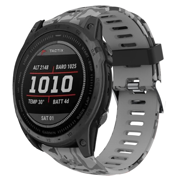 For Garmin Tactix 7 26mm Camouflage Printed Silicone Watch Band(Grey+Army Camouflage) -  by PMC TechLife | Online Shopping South Africa | PMC TechLife