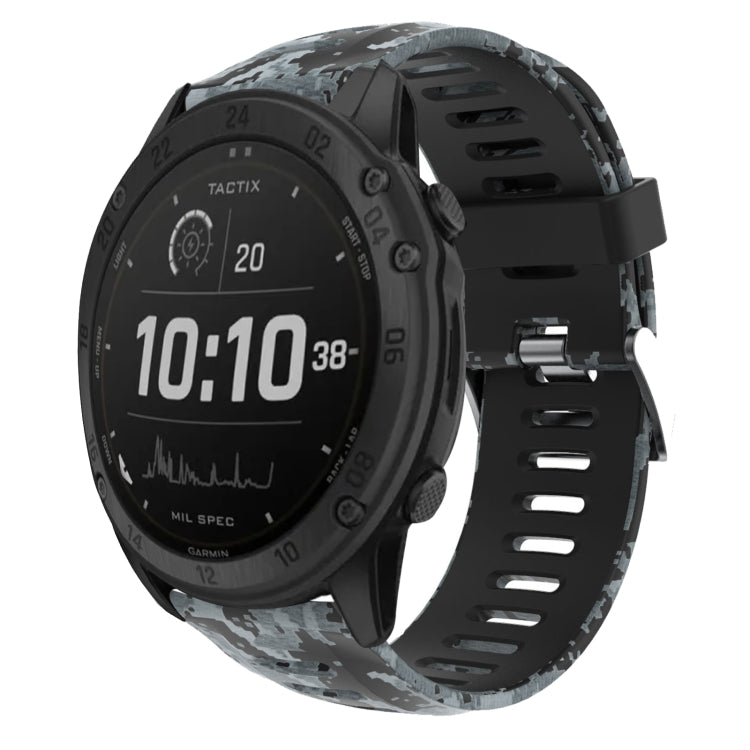 For Garmin Tactix Delta 26mm Camouflage Printed Silicone Watch Band(Black+Digital  Camouflage) -  by PMC TechLife | Online Shopping South Africa | PMC TechLife