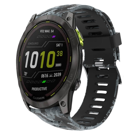 For Garmin Enduro 2 26mm Camouflage Printed Silicone Watch Band(Black+Digital  Camouflage) -  by PMC Jewellery | Online Shopping South Africa | PMC Jewellery