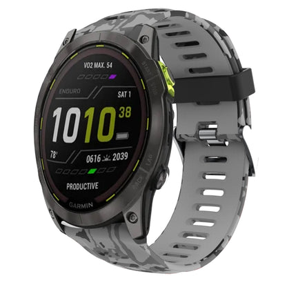 For Garmin Enduro 2 26mm Camouflage Printed Silicone Watch Band(Grey+Army Camouflage) -  by PMC Jewellery | Online Shopping South Africa | PMC Jewellery