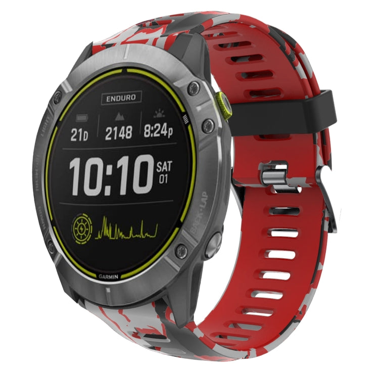 For Garmin Enduro 26mm Camouflage Printed Silicone Watch Band(Red+Army Camouflage) -  by PMC Jewellery | Online Shopping South Africa | PMC Jewellery