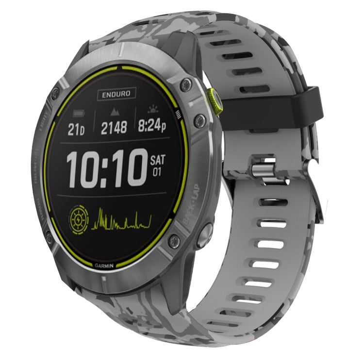 For Garmin Enduro 26mm Camouflage Printed Silicone Watch Band(Grey+Army Camouflage) -  by PMC TechLife | Online Shopping South Africa | PMC TechLife