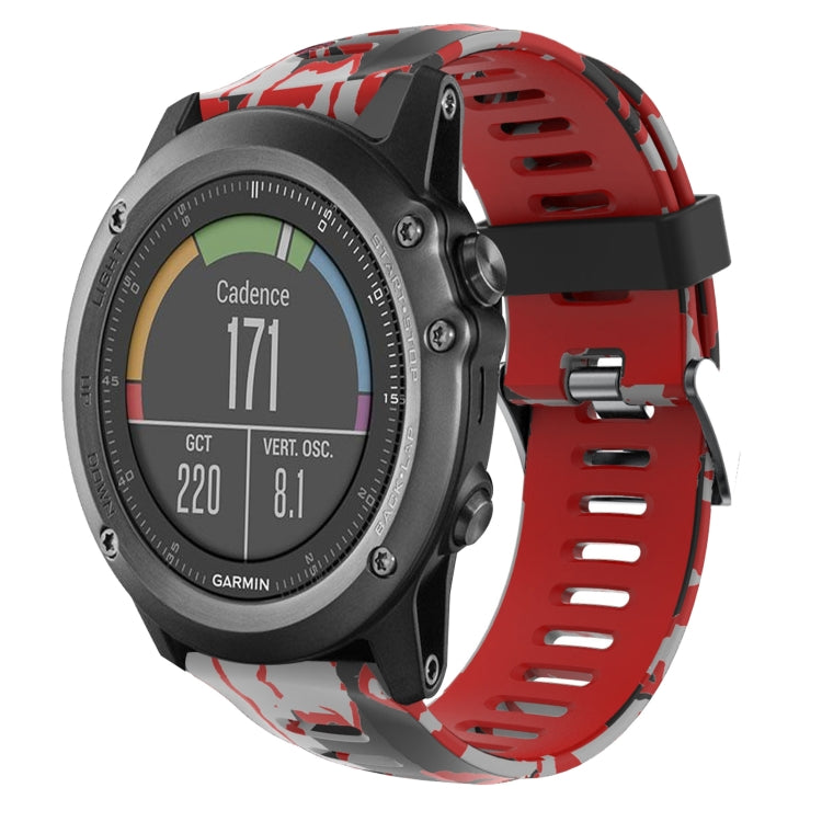 For Garmin Fenix 3 Sapphire 26mm Camouflage Printed Silicone Watch Band(Red+Army Camouflage) -  by PMC Jewellery | Online Shopping South Africa | PMC Jewellery