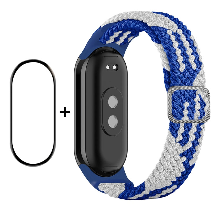 For Xiaomi Mi Band 8 ENKAY Hat-Prince 2 in 1 Set Full Coverage Screen Protector + Elastic Braided Nylon Watch Band(Blue White) - Watch Bands by ENKAY | Online Shopping South Africa | PMC Jewellery | Buy Now Pay Later Mobicred