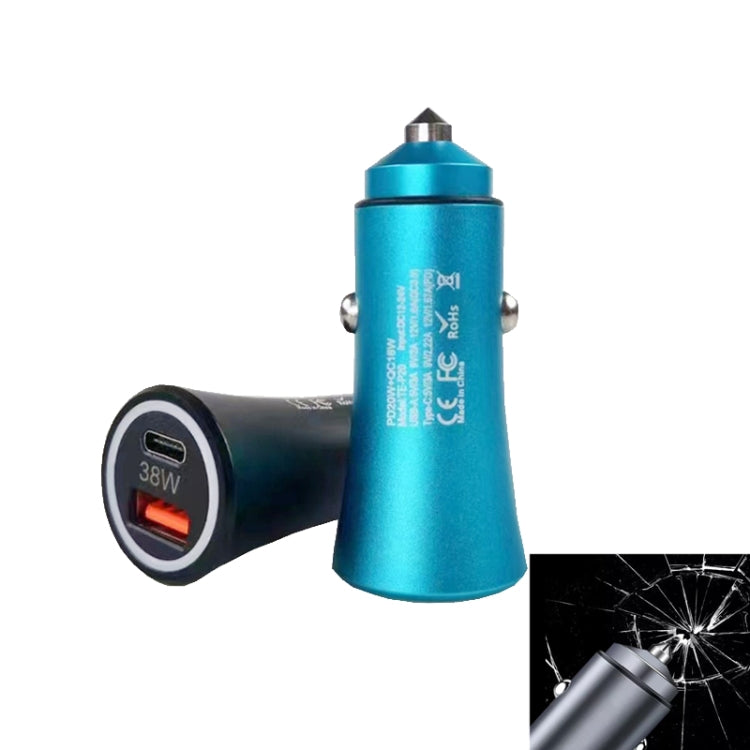 P20 38W PD3.0 20W + QC3.0 USB Safety Hammer Car Charger(Blue) - Car Charger by PMC TechLife | Online Shopping South Africa | PMC TechLife