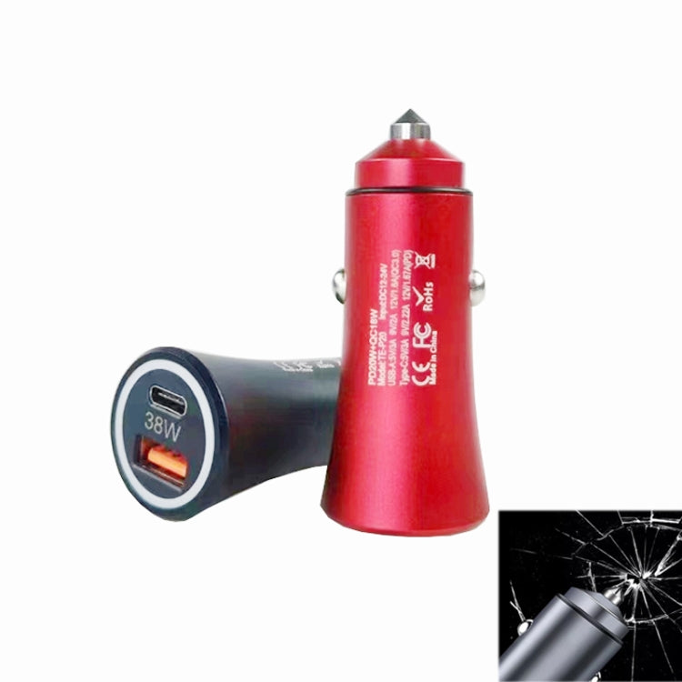 P20 38W PD3.0 20W + QC3.0 USB Safety Hammer Car Charger(Red) - Car Charger by PMC Jewellery | Online Shopping South Africa | PMC Jewellery