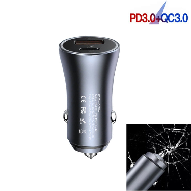 P20 38W PD3.0 20W + QC3.0 USB Safety Hammer Car Charger(Blue) - Car Charger by PMC TechLife | Online Shopping South Africa | PMC TechLife
