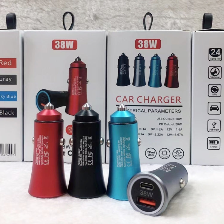 P20 38W PD3.0 20W + QC3.0 USB Safety Hammer Car Charger(Blue) - Car Charger by PMC TechLife | Online Shopping South Africa | PMC TechLife