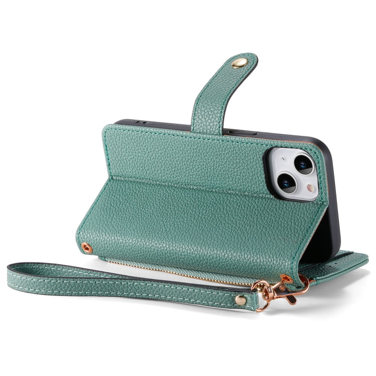 For iPhone 14 Love Zipper Lanyard Leather Phone Case(Green) - free shipping - PMC TechLife - Order now!
