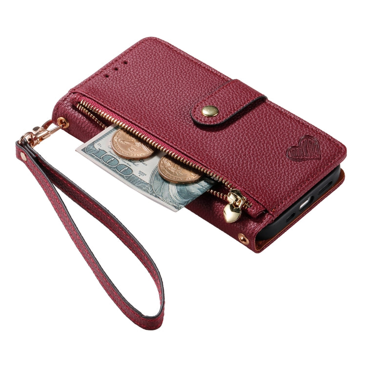 For iPhone 13 mini Love Zipper Lanyard Leather Phone Case(Red) - free shipping - PMC TechLife - Order now!