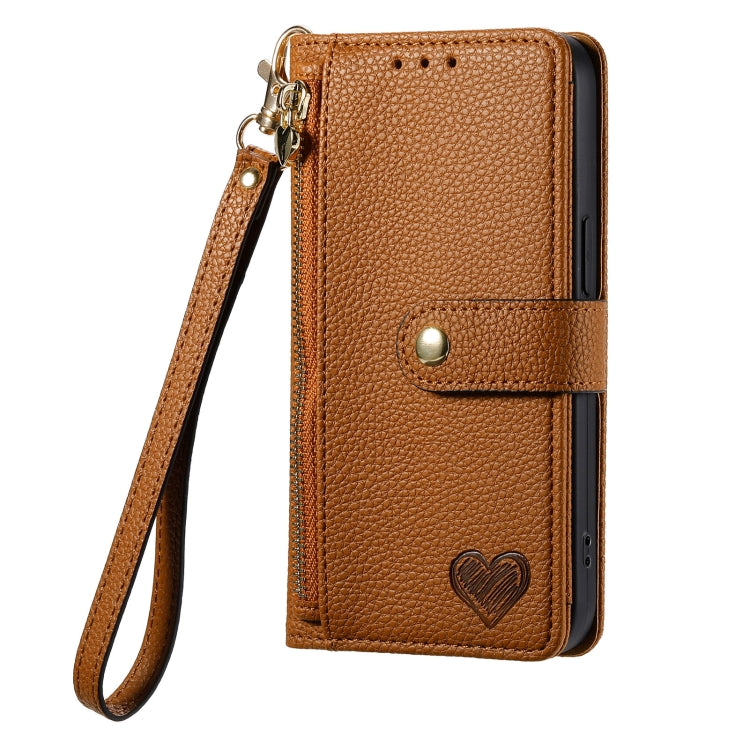 For iPhone 13 Pro Love Zipper Lanyard Leather Phone Case(Brown) - free shipping - PMC TechLife - Order now!