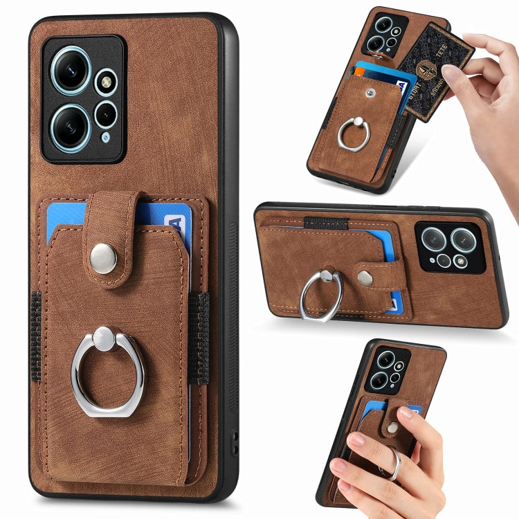For Redmi Note 12 4G Retro Skin-feel Ring Card Wallet Phone Case(Brown) - free shipping - PMC TechLife - Order now!