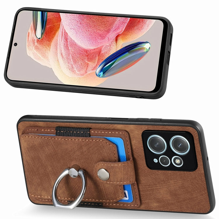 For Redmi Note 12 4G Retro Skin-feel Ring Card Wallet Phone Case(Brown) - free shipping - PMC TechLife - Order now!