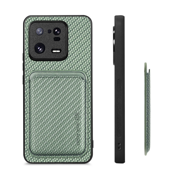 For Xiaomi 13 Pro Carbon Fiber Leather Card Magnetic Phone Case(Green) - Xiaomi Cases by PMC TechLife | Online Shopping South Africa | PMC TechLife | Buy Now Pay Later Mobicred