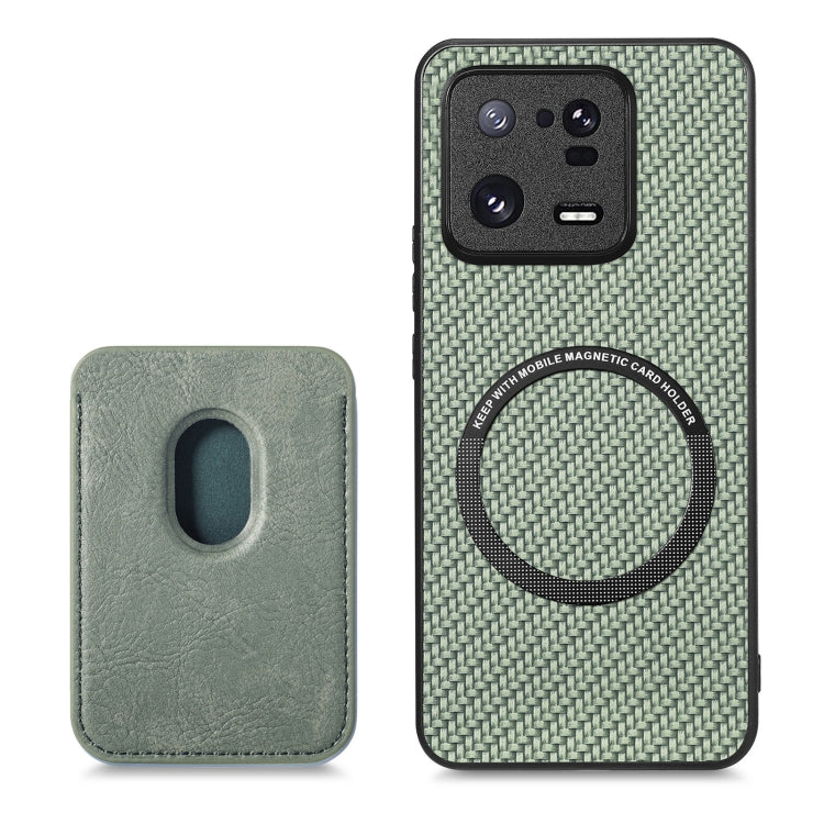 For Xiaomi 13 Pro Carbon Fiber Leather Card Magnetic Phone Case(Green) - Xiaomi Cases by PMC TechLife | Online Shopping South Africa | PMC TechLife | Buy Now Pay Later Mobicred