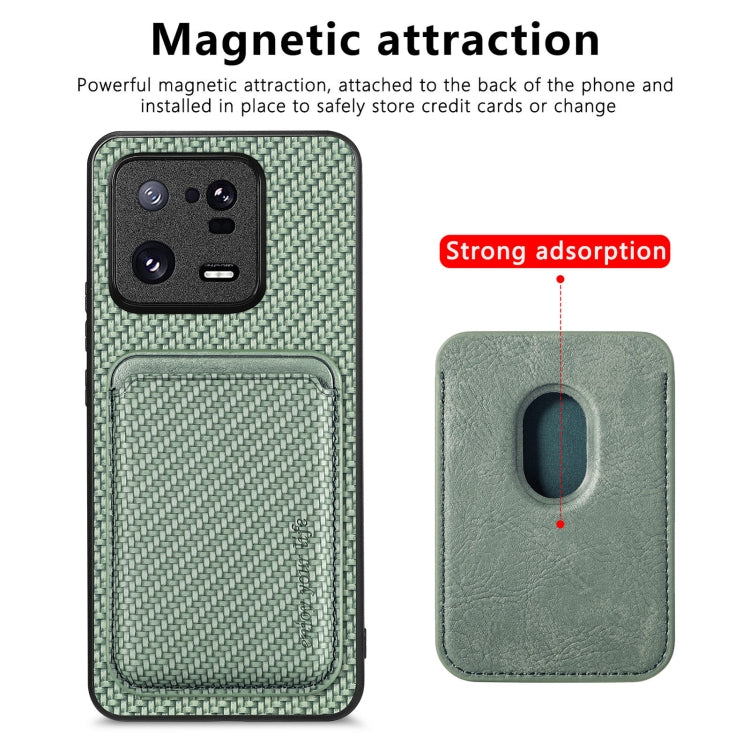 For Xiaomi 13 Pro Carbon Fiber Leather Card Magnetic Phone Case(Green) - Xiaomi Cases by PMC TechLife | Online Shopping South Africa | PMC TechLife | Buy Now Pay Later Mobicred
