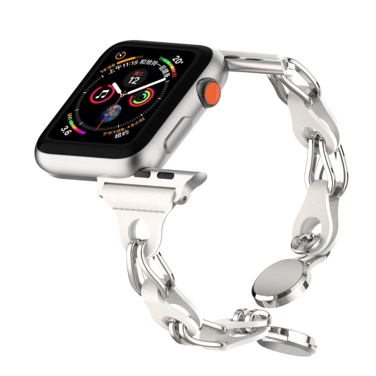 For Apple Watch 2 38mm Hollow Leather Chain Magnetic Buckle Watch Band(White) - Watch Bands by PMC TechLife | Online Shopping South Africa | PMC TechLife