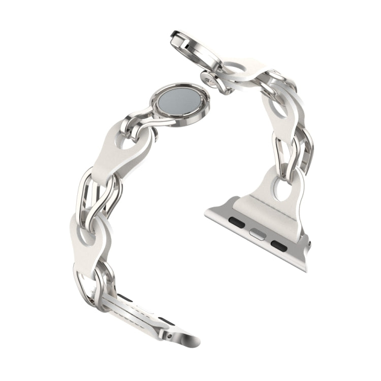 For Apple Watch 42mm Hollow Leather Chain Magnetic Buckle Watch Band(White) - Watch Bands by PMC TechLife | Online Shopping South Africa | PMC TechLife