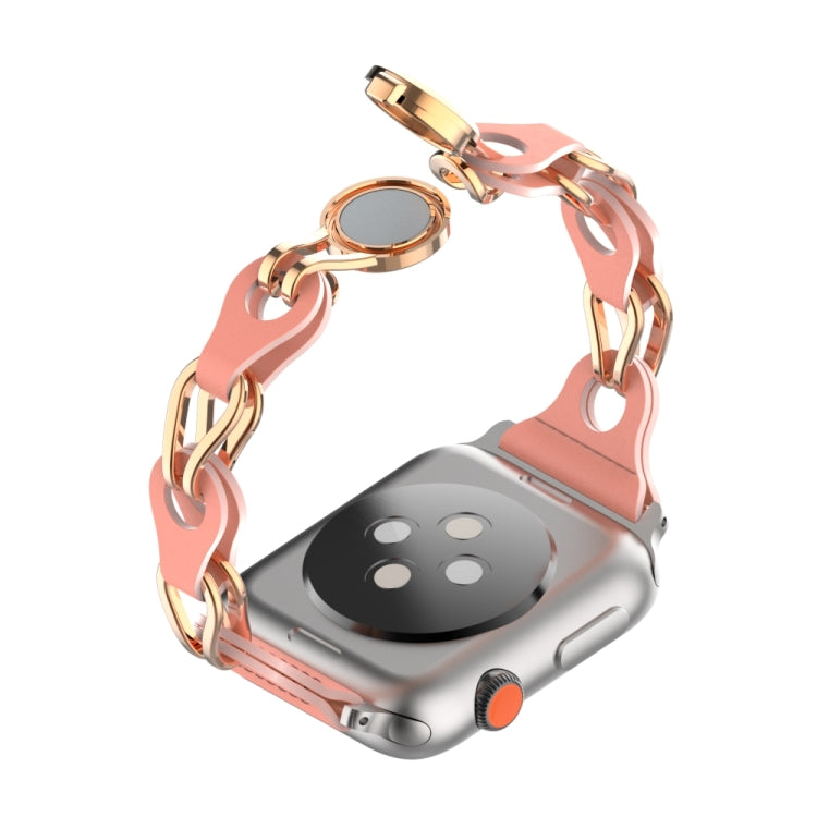 For Apple Watch 42mm Hollow Leather Chain Magnetic Buckle Watch Band(Red) - Watch Bands by PMC TechLife | Online Shopping South Africa | PMC TechLife