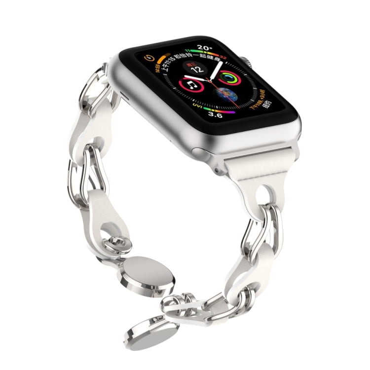 For Apple Watch 38mm Hollow Leather Chain Magnetic Buckle Watch Band(White) - Watch Bands by PMC TechLife | Online Shopping South Africa | PMC TechLife