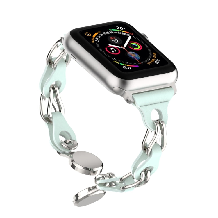 For Apple Watch 38mm Hollow Leather Chain Magnetic Buckle Watch Band(Blue) - Watch Bands by PMC TechLife | Online Shopping South Africa | PMC TechLife