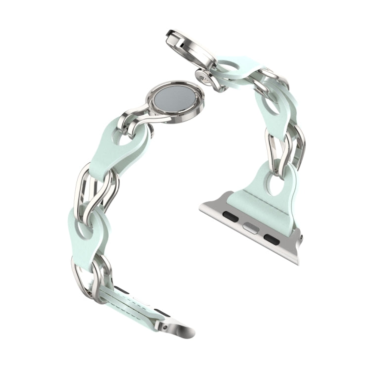 For Apple Watch 38mm Hollow Leather Chain Magnetic Buckle Watch Band(Blue) - Watch Bands by PMC TechLife | Online Shopping South Africa | PMC TechLife