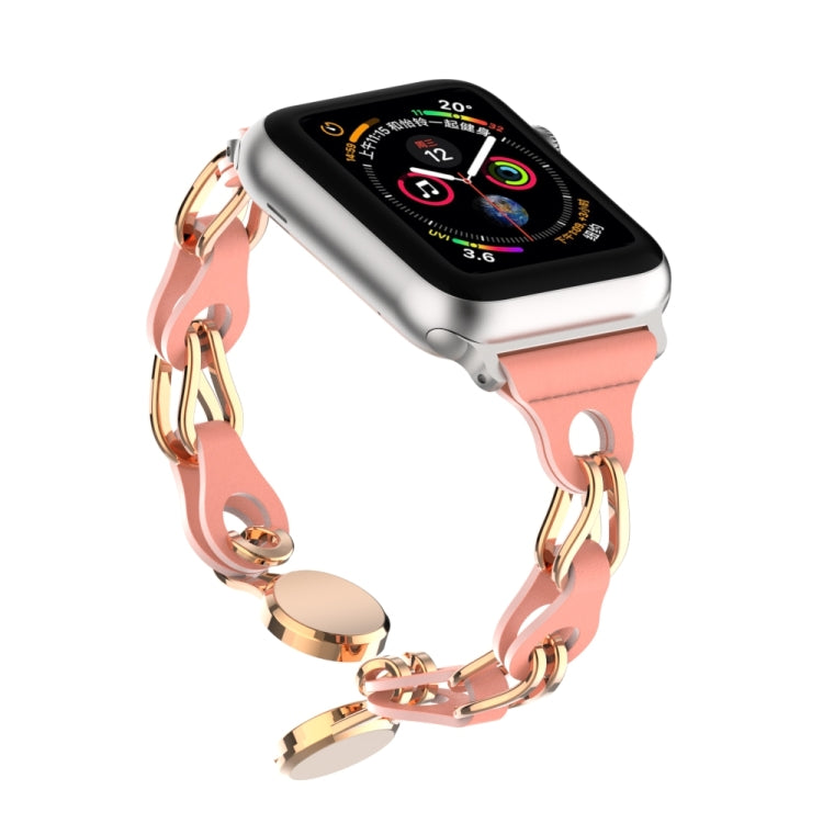 For Apple Watch 38mm Hollow Leather Chain Magnetic Buckle Watch Band(Red) - Watch Bands by PMC TechLife | Online Shopping South Africa | PMC TechLife