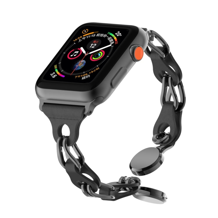 For Apple Watch 4 44mm Hollow Leather Chain Magnetic Buckle Watch Band(Black) - Watch Bands by PMC Jewellery | Online Shopping South Africa | PMC Jewellery