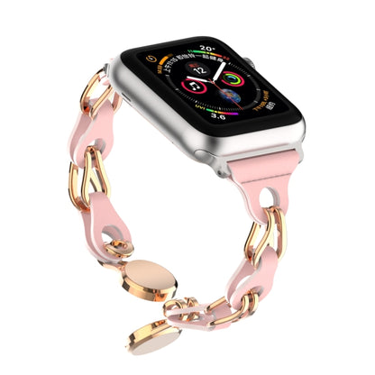 For Apple Watch SE 2022 44mm Hollow Leather Chain Magnetic Buckle Watch Band(Pink) - Watch Bands by PMC Jewellery | Online Shopping South Africa | PMC Jewellery