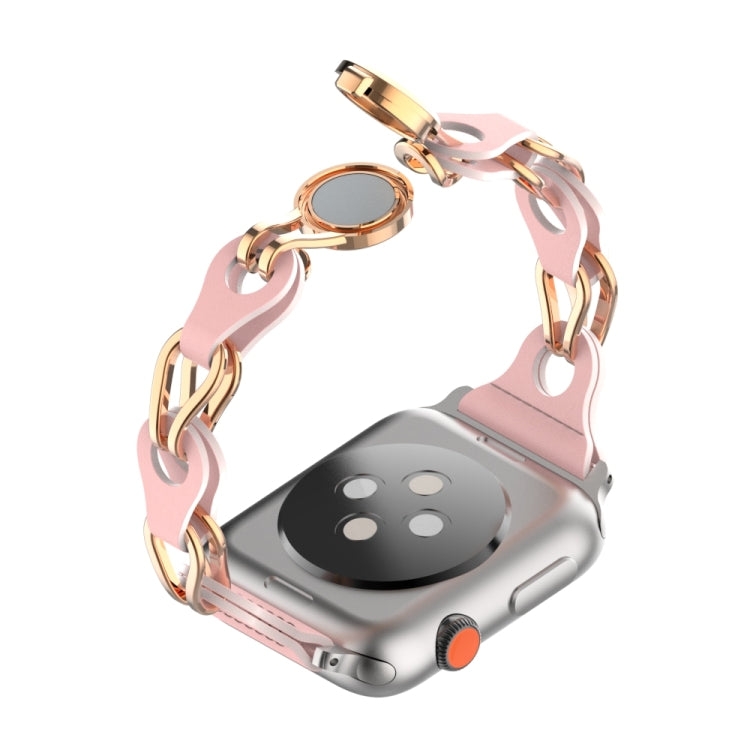 For Apple Watch SE 2022 44mm Hollow Leather Chain Magnetic Buckle Watch Band(Pink) - Watch Bands by PMC Jewellery | Online Shopping South Africa | PMC Jewellery