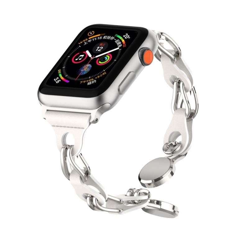 For Apple Watch 7 41mm Hollow Leather Chain Magnetic Buckle Watch Band(White) - Watch Bands by PMC TechLife | Online Shopping South Africa | PMC TechLife