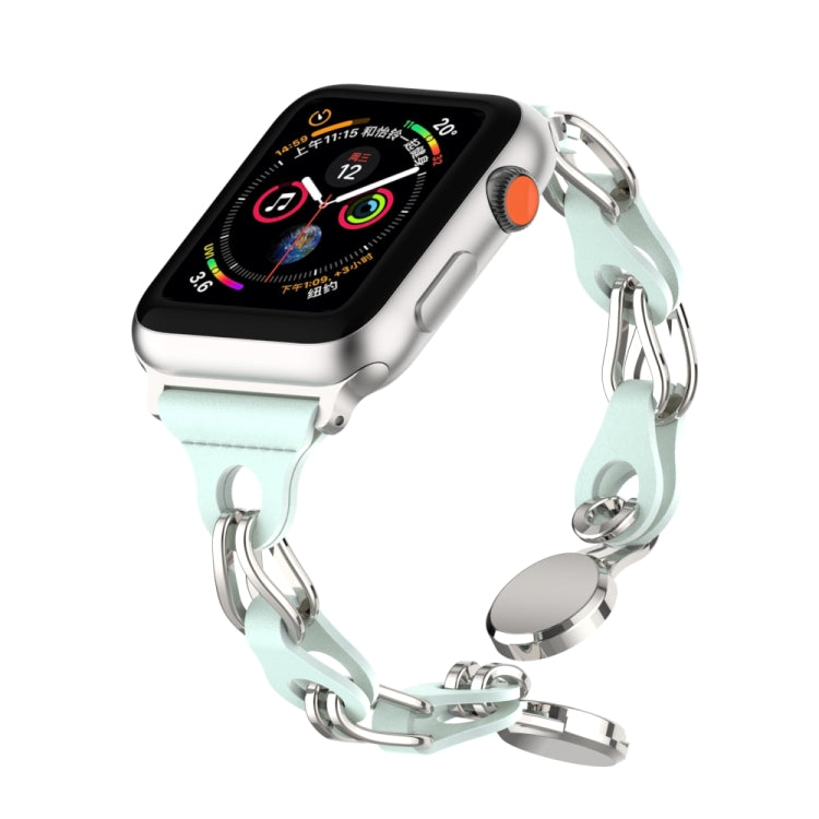 For Apple Watch 7 41mm Hollow Leather Chain Magnetic Buckle Watch Band(Blue) - Watch Bands by PMC TechLife | Online Shopping South Africa | PMC TechLife