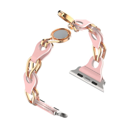 For Apple Watch 8 45mm Hollow Leather Chain Magnetic Buckle Watch Band(Pink) - Watch Bands by PMC Jewellery | Online Shopping South Africa | PMC Jewellery