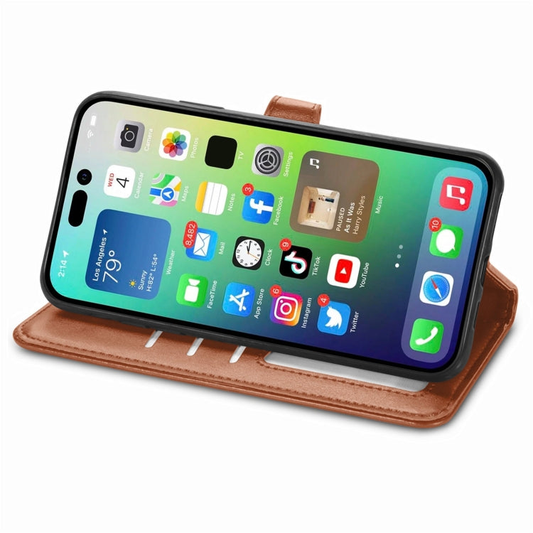 For iPhone 15 Retro Solid Color Buckle Leather Phone Case(Brown) - free shipping - PMC TechLife - Order now!