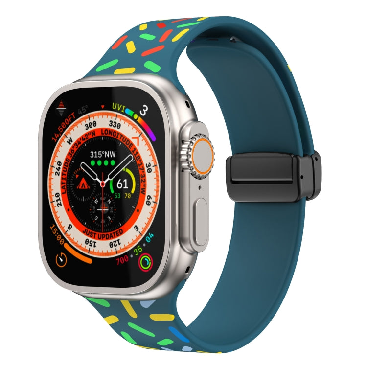 For Apple Watch Ultra 49mm Rainbow Dots Silicone Magnetic Black Buckle Watch Band(Blue) - Watch Bands by PMC Jewellery | Online Shopping South Africa | PMC Jewellery