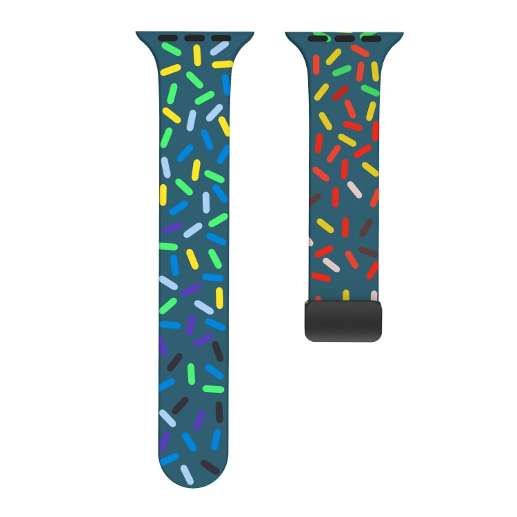 For Apple Watch 8 41mm Rainbow Dots Silicone Magnetic Black Buckle Watch Band(Blue) - Watch Bands by PMC TechLife | Online Shopping South Africa | PMC TechLife
