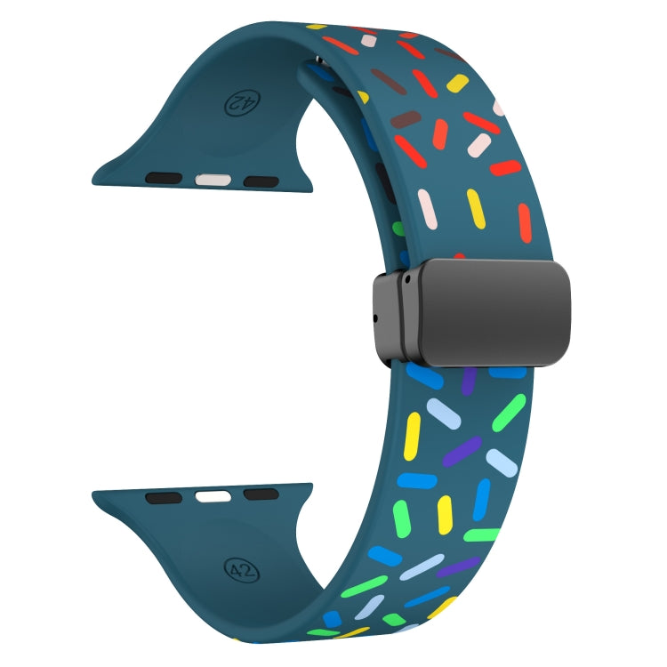 For Apple Watch 7 45mm Rainbow Dots Silicone Magnetic Black Buckle Watch Band(Blue) - Watch Bands by PMC TechLife | Online Shopping South Africa | PMC TechLife