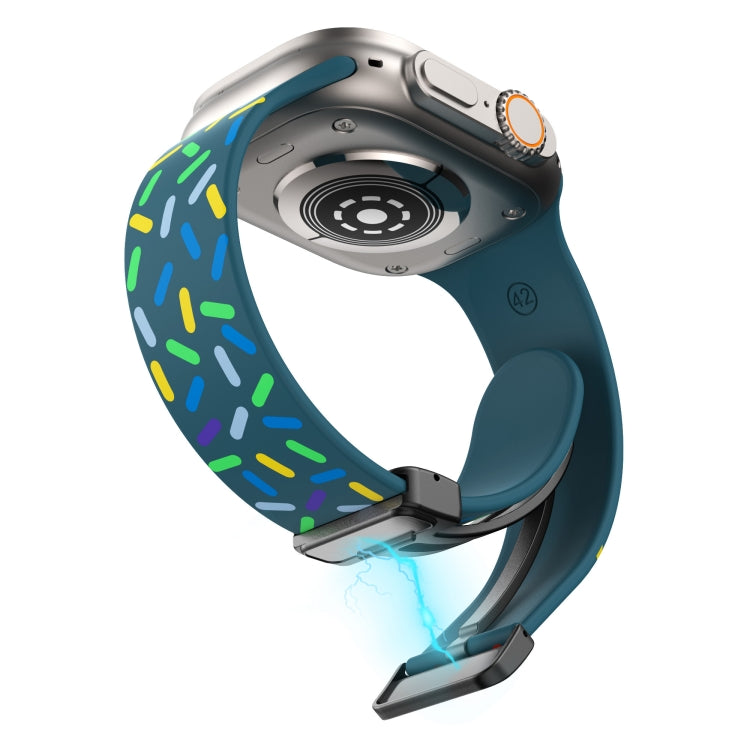 For Apple Watch 42mm Rainbow Dots Silicone Magnetic Black Buckle Watch Band(Blue) - Watch Bands by PMC TechLife | Online Shopping South Africa | PMC TechLife