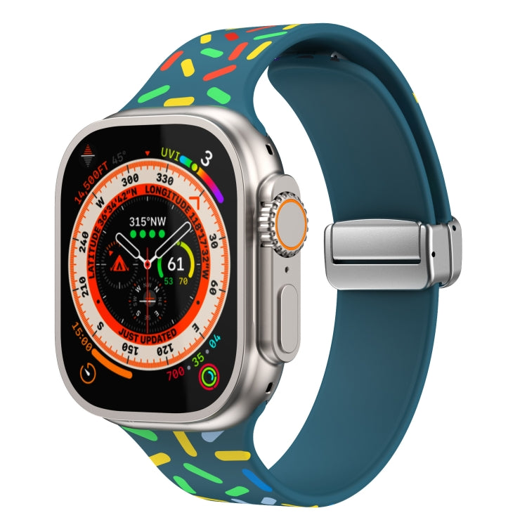 For Apple Watch 42mm Rainbow Dots Silicone Magnetic Buckle Watch Band(Blue) - Watch Bands by PMC TechLife | Online Shopping South Africa | PMC TechLife