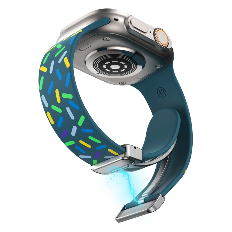 For Apple Watch 38mm Rainbow Dots Silicone Magnetic Buckle Watch Band(Blue) - Watch Bands by PMC TechLife | Online Shopping South Africa | PMC TechLife