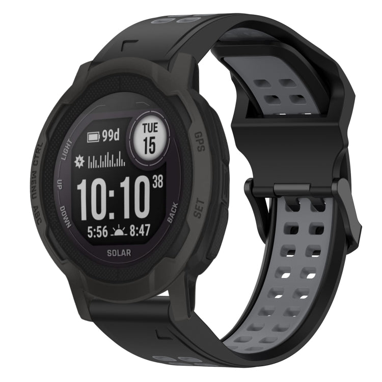 For Garmin  Instinct 2 Solar 22mm Two-Color Reverse Buckle Silicone Watch Band(Black+Grey) - Watch Bands by PMC TechLife | Online Shopping South Africa | PMC TechLife