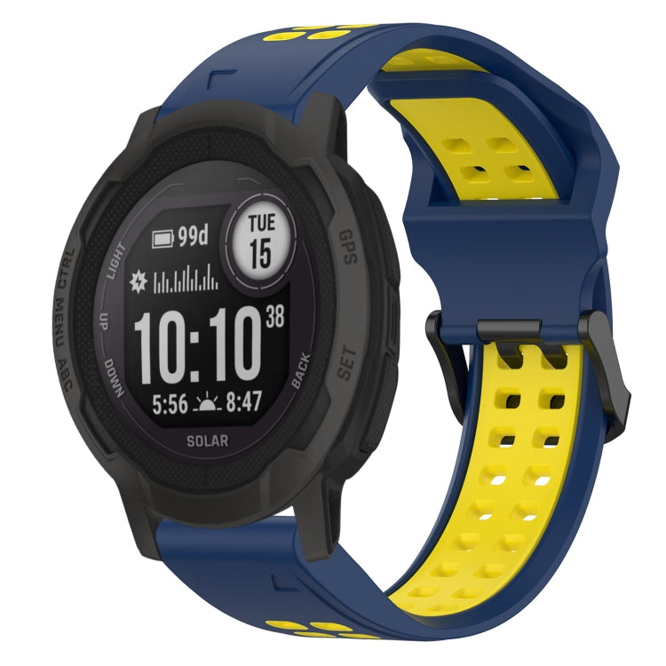 For Garmin  Instinct 2 Solar 22mm Two-Color Reverse Buckle Silicone Watch Band(Blue+Yellow) - Watch Bands by PMC TechLife | Online Shopping South Africa | PMC TechLife