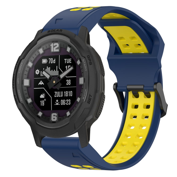 For Garmin Instinct Crossover 22mm Two-Color Reverse Buckle Silicone Watch Band(Blue+Yellow) - Watch Bands by PMC Jewellery | Online Shopping South Africa | PMC Jewellery