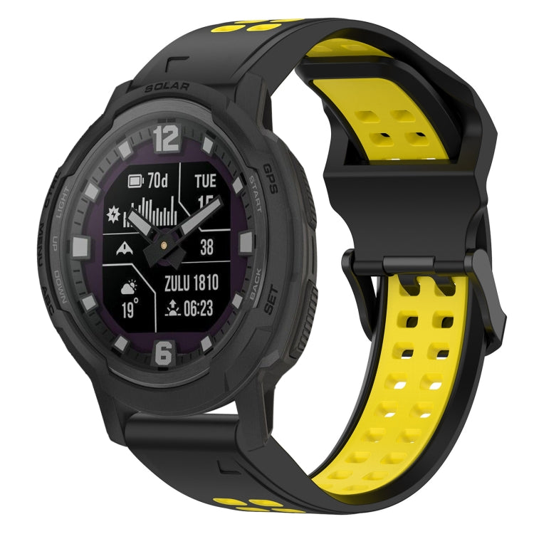 For Garmin Instinct Crossover Solar 22mm Two-Color Reverse Buckle Silicone Watch Band(Black+Yellow) - Watch Bands by PMC TechLife | Online Shopping South Africa | PMC TechLife