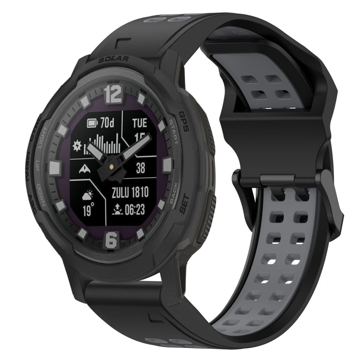 For Garmin Instinct Crossover Solar 22mm Two-Color Reverse Buckle Silicone Watch Band(Black+Grey) - Watch Bands by PMC Jewellery | Online Shopping South Africa | PMC Jewellery