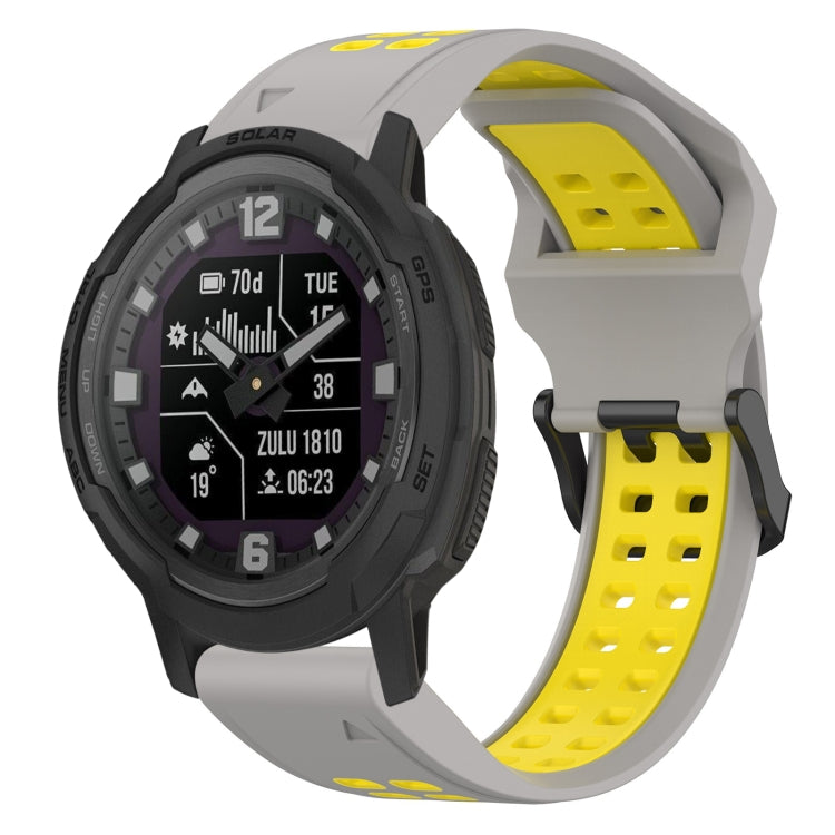For Garmin Instinct Crossover Solar 22mm Two-Color Reverse Buckle Silicone Watch Band(Grey+Yellow) - Watch Bands by PMC TechLife | Online Shopping South Africa | PMC TechLife