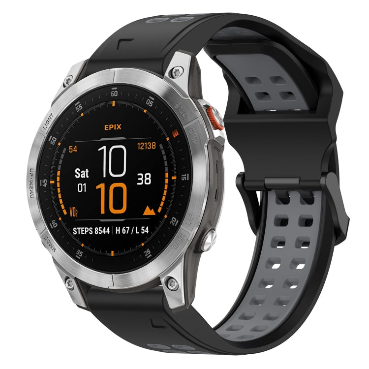 For Garmin Epix Gen 2 22mm Two-Color Reverse Buckle Silicone Watch Band(Black+Grey) - Watch Bands by PMC TechLife | Online Shopping South Africa | PMC TechLife
