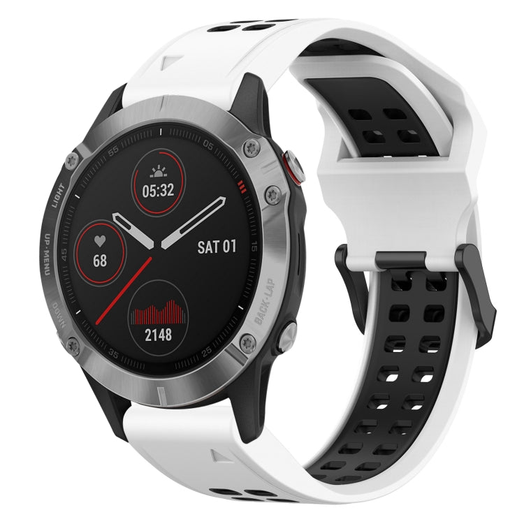 For Garmin Fenix 6 22mm Two-Color Reverse Buckle Silicone Watch Band(White+Black) - Watch Bands by PMC TechLife | Online Shopping South Africa | PMC TechLife