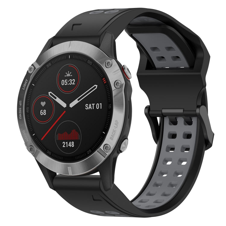 For Garmin Fenix 6 22mm Two-Color Reverse Buckle Silicone Watch Band(Black+Grey) - Watch Bands by PMC TechLife | Online Shopping South Africa | PMC TechLife